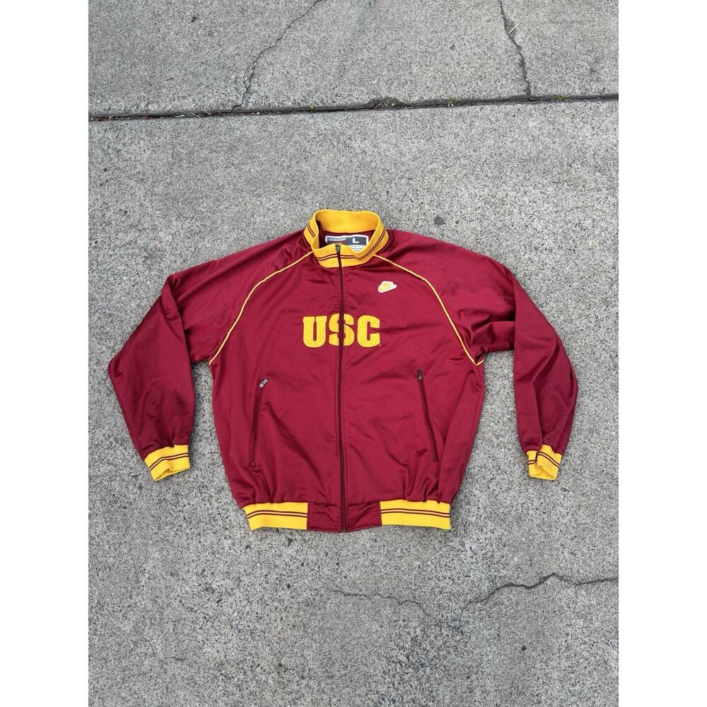 Y2k Nike USC Trojan Track Jacket Mens Large Red Zip Sport Stripe College